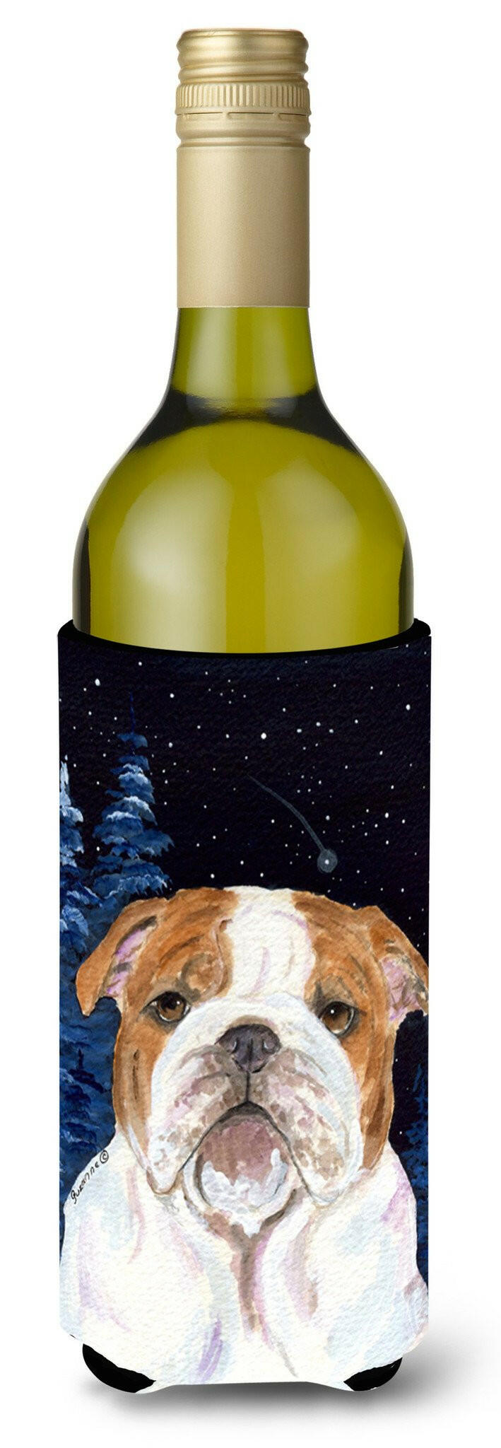 Starry Night English Bulldog Wine Bottle Beverage Insulator Beverage Insulator Hugger SS8447LITERK by Caroline&#39;s Treasures