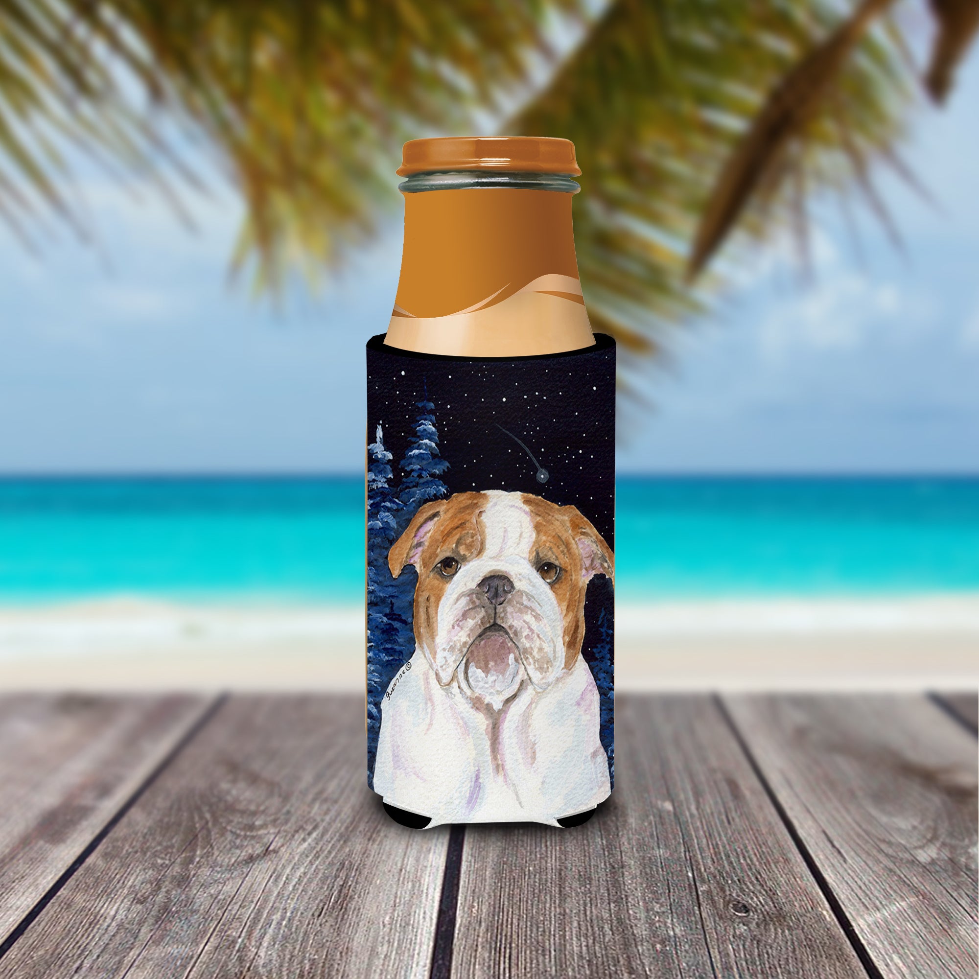 Starry Night English Bulldog Ultra Beverage Insulators for slim cans SS8447MUK.