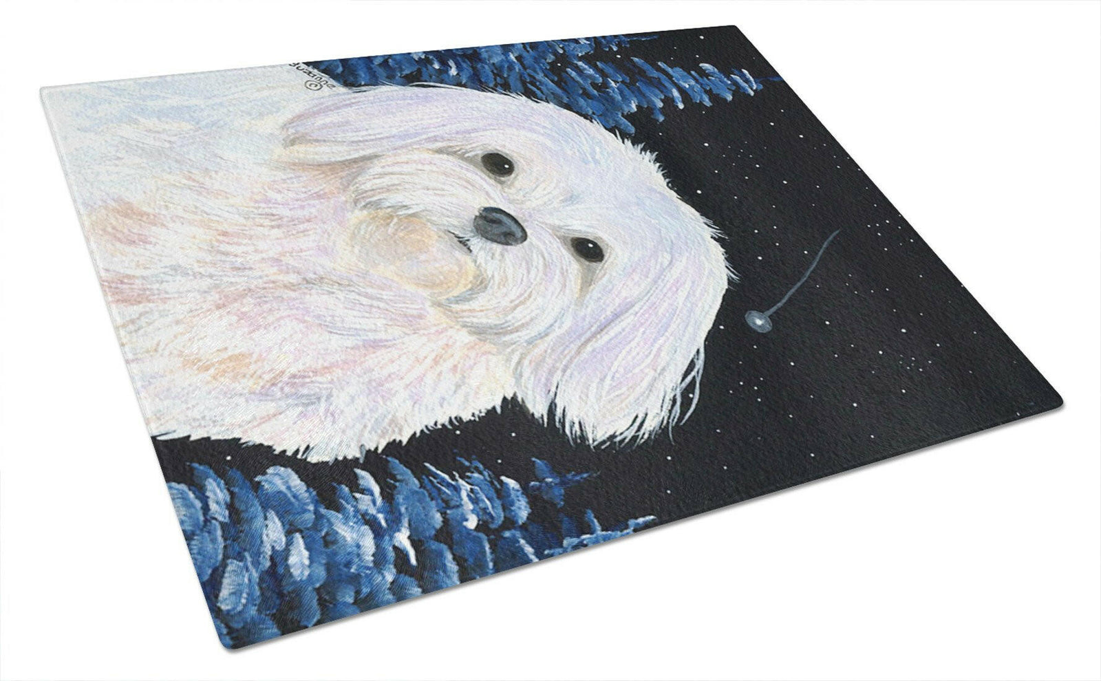 Starry Night Maltese Glass Cutting Board Large by Caroline's Treasures