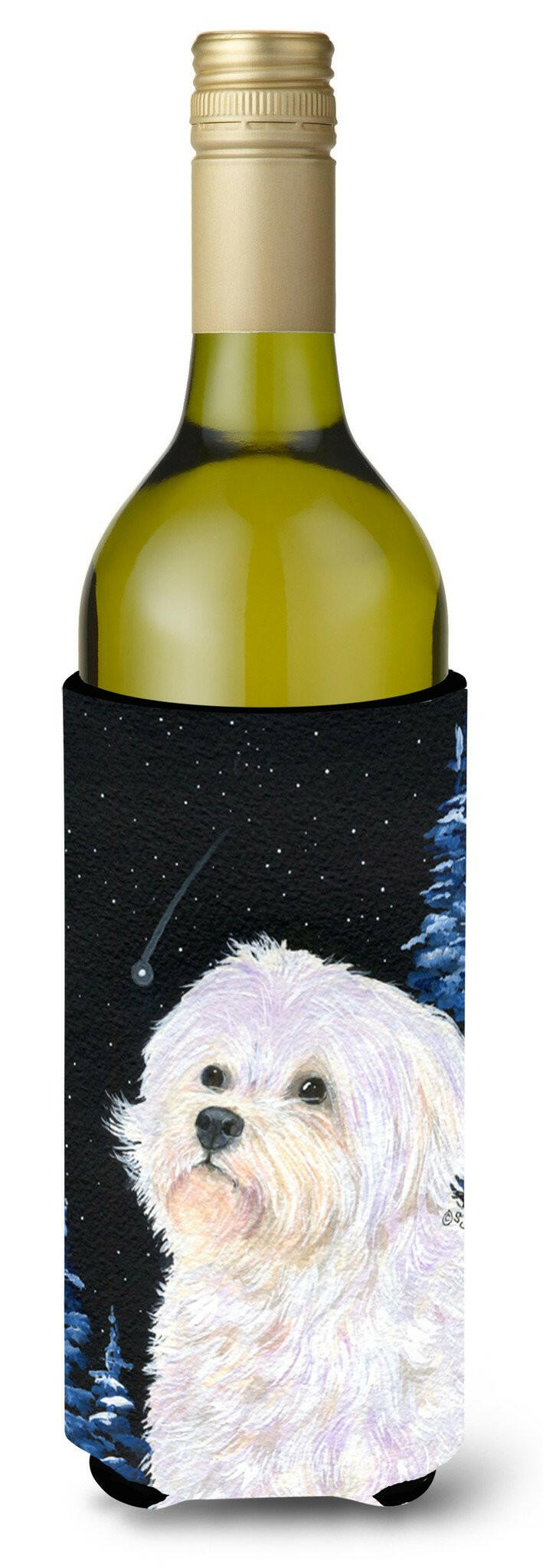 Starry Night Maltese Wine Bottle Beverage Insulator Beverage Insulator Hugger SS8461LITERK by Caroline&#39;s Treasures