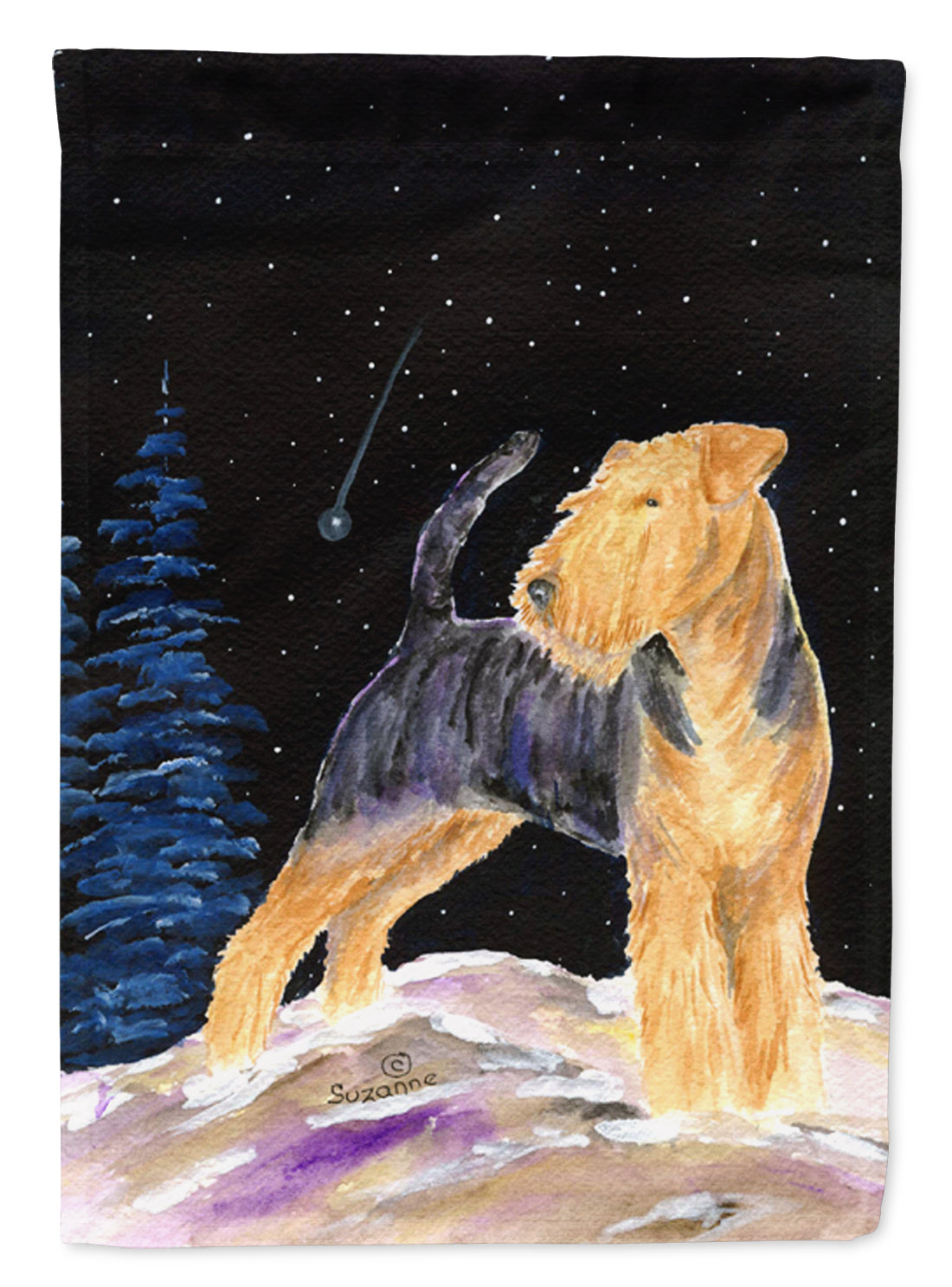 Starry Night Welsh Terrier Drapeau Taille de la maison en toile