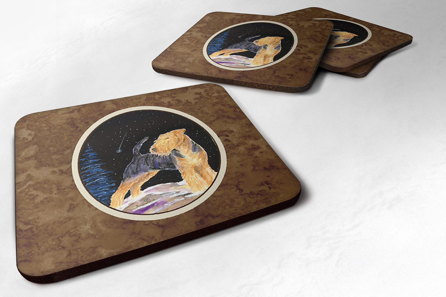 Starry Night Welsh Terrier Foam Coasters Set of 4 - the-store.com
