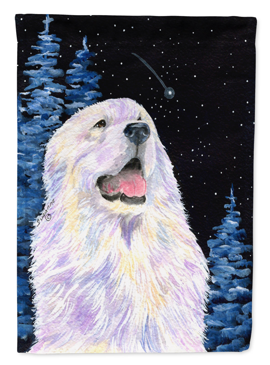 Starry Night Great Pyrenees Flag Canvas House Size