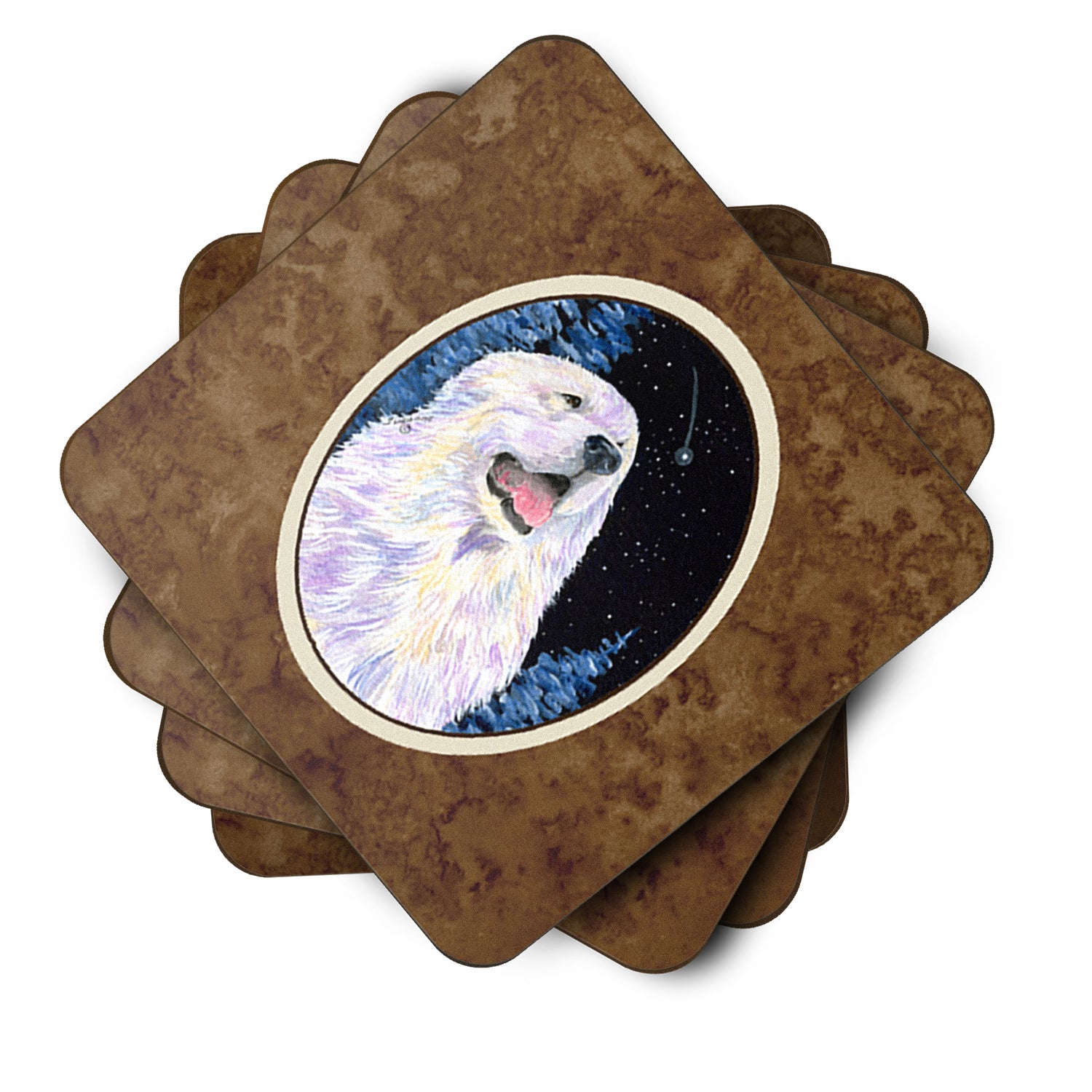 Starry Night Great Pyrenees Foam Coasters Set of 4 - the-store.com