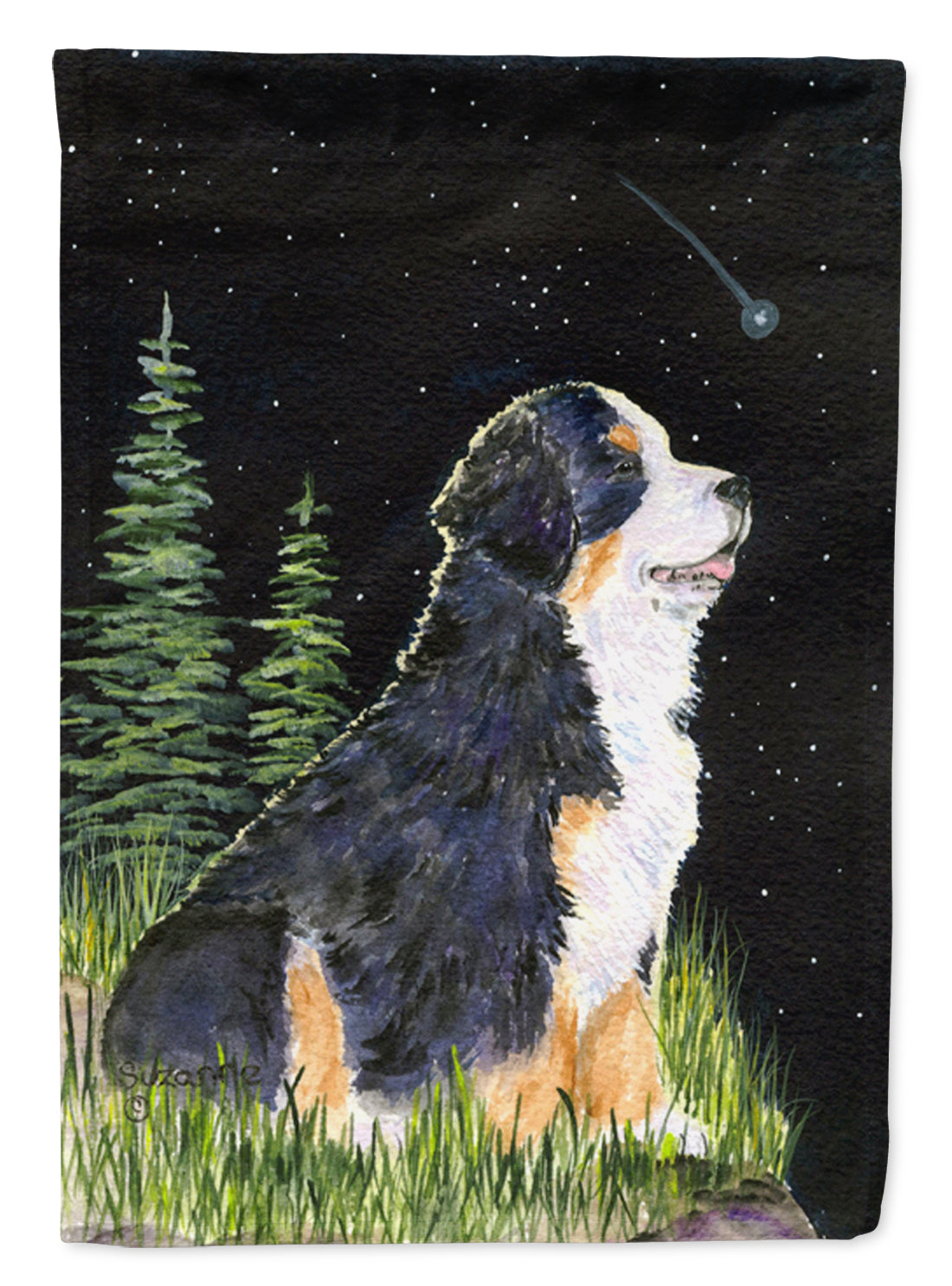 Starry Night Bernese Mountain Dog Flag Garden Size.