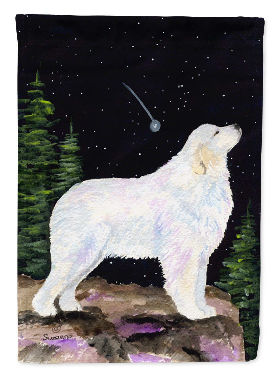 Starry Night Great Pyrenees Flag Canvas House Size