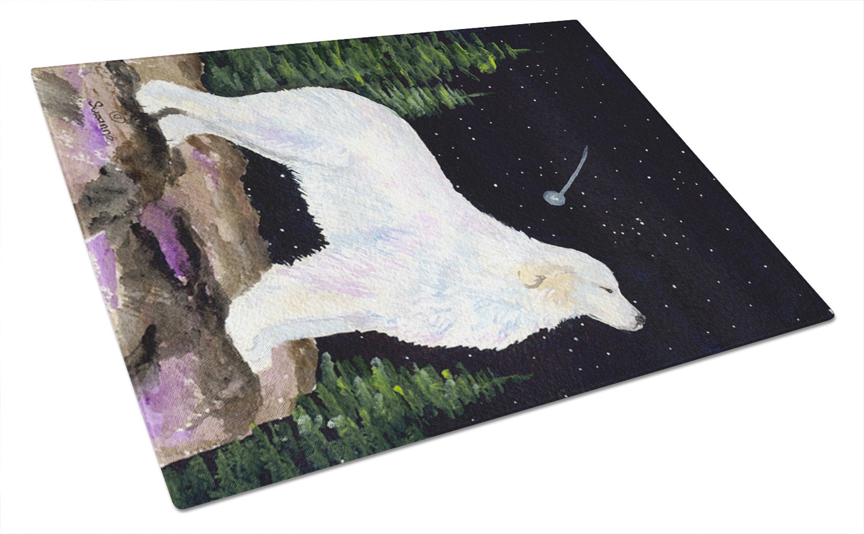 Starry Night Great Pyrenees Glass Cutting Board Large by Caroline's Treasures