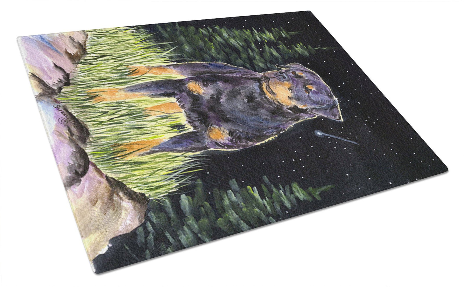 Starry Night Rottweiler Glass Cutting Board Large by Caroline's Treasures