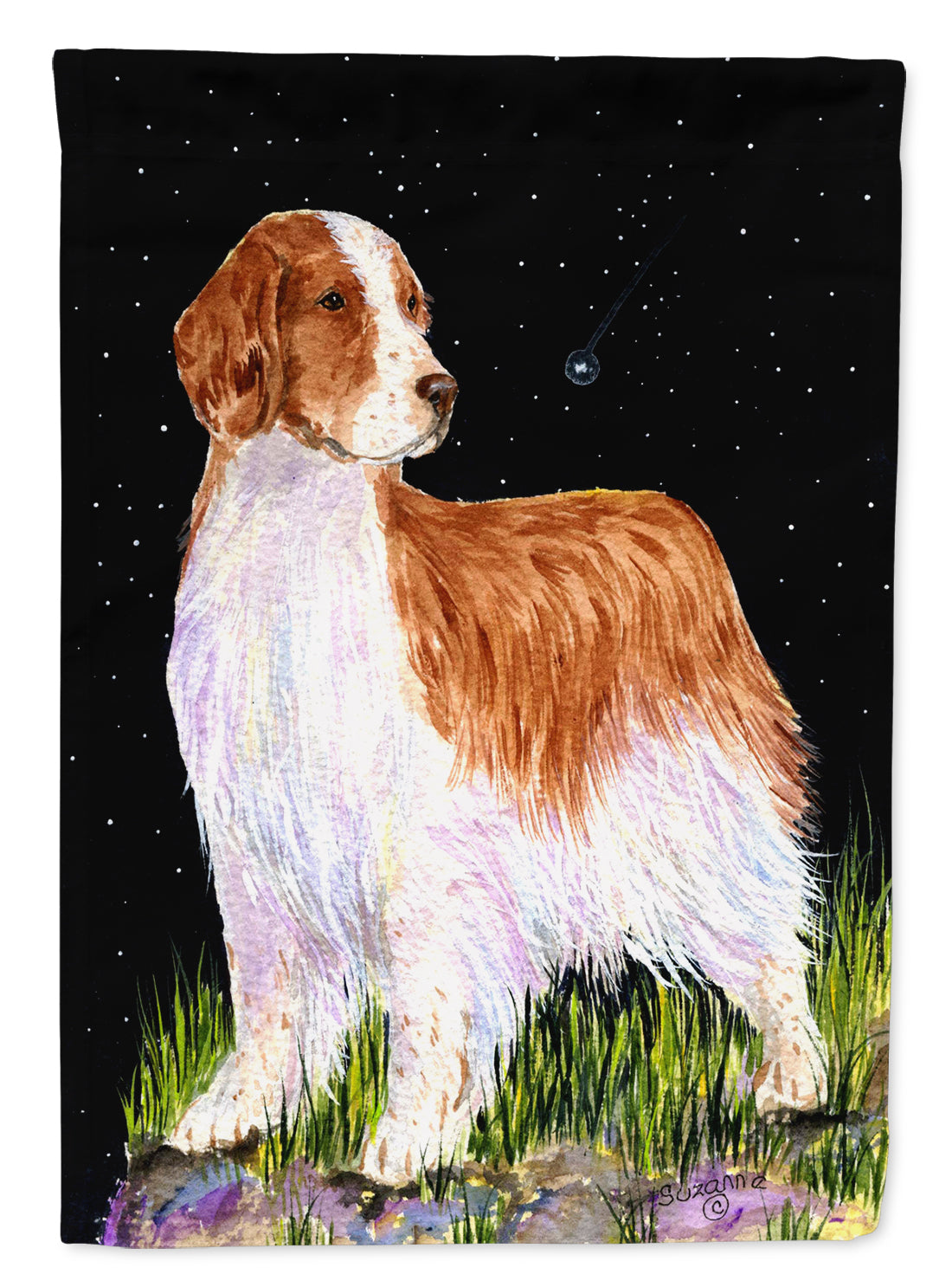 Starry Night Welsh Springer Spaniel Flag Canvas House Size  the-store.com.