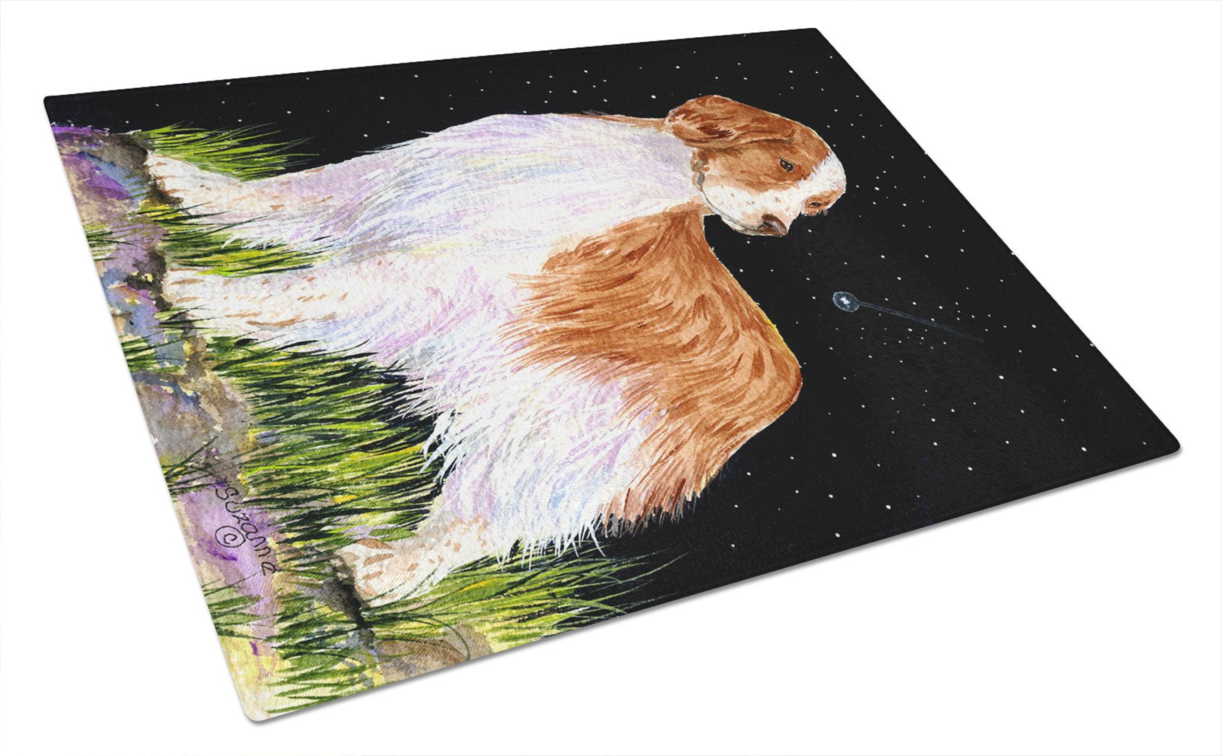 Starry Night Welsh Springer Spaniel Glass Cutting Board Large by Caroline's Treasures