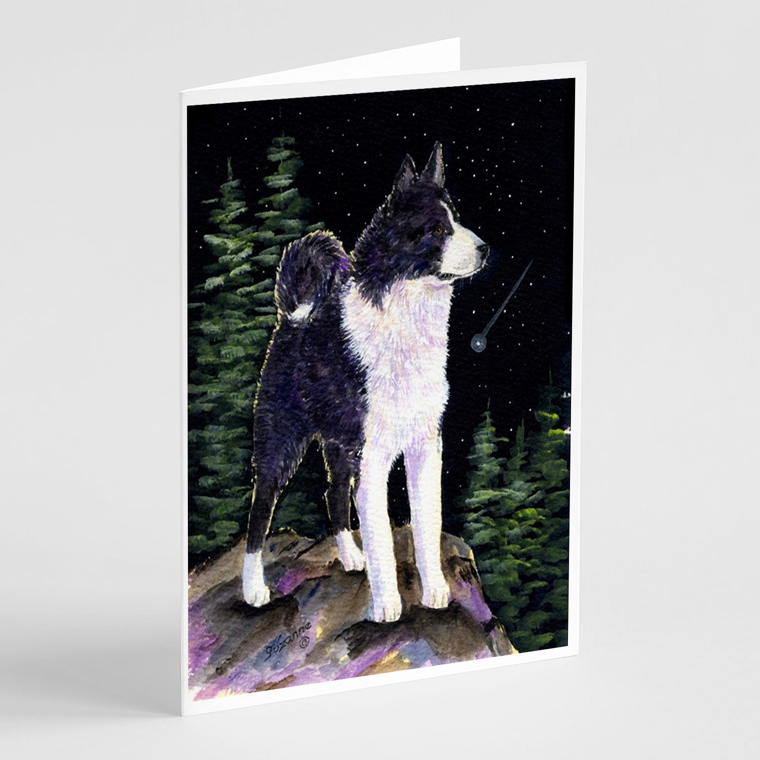 Buy this Starry Night Karelian Bear Dog Greeting Cards and Envelopes Pack of 8