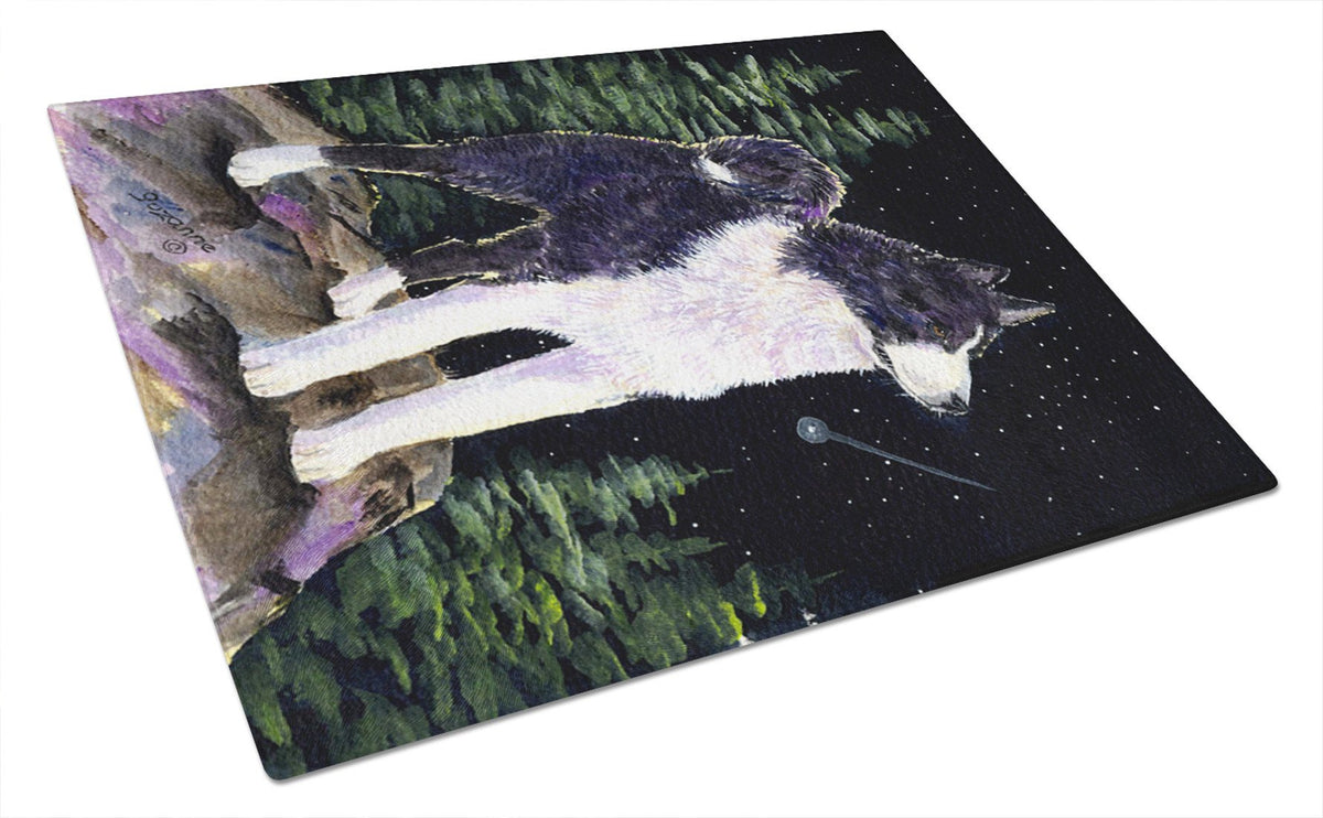 Starry Night Karelian Bear Dog Glass Cutting Board Large by Caroline&#39;s Treasures