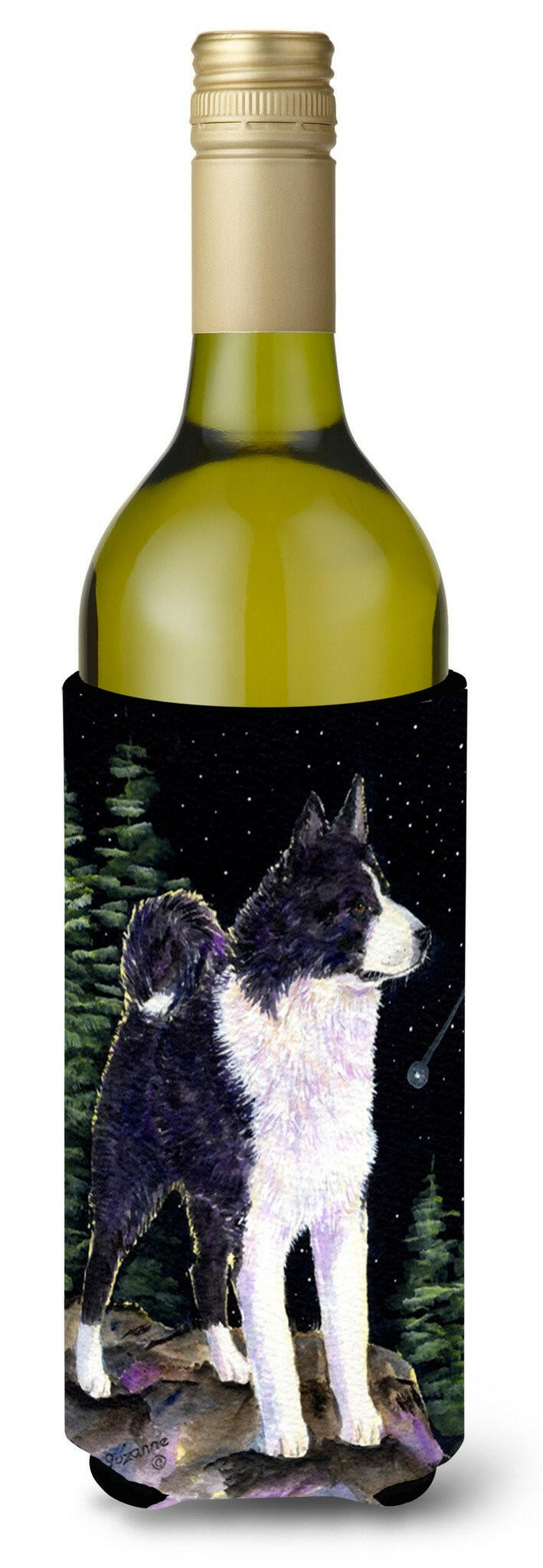 Starry Night Karelian Bear Dog Wine Bottle Beverage Insulator Beverage Insulator Hugger by Caroline&#39;s Treasures