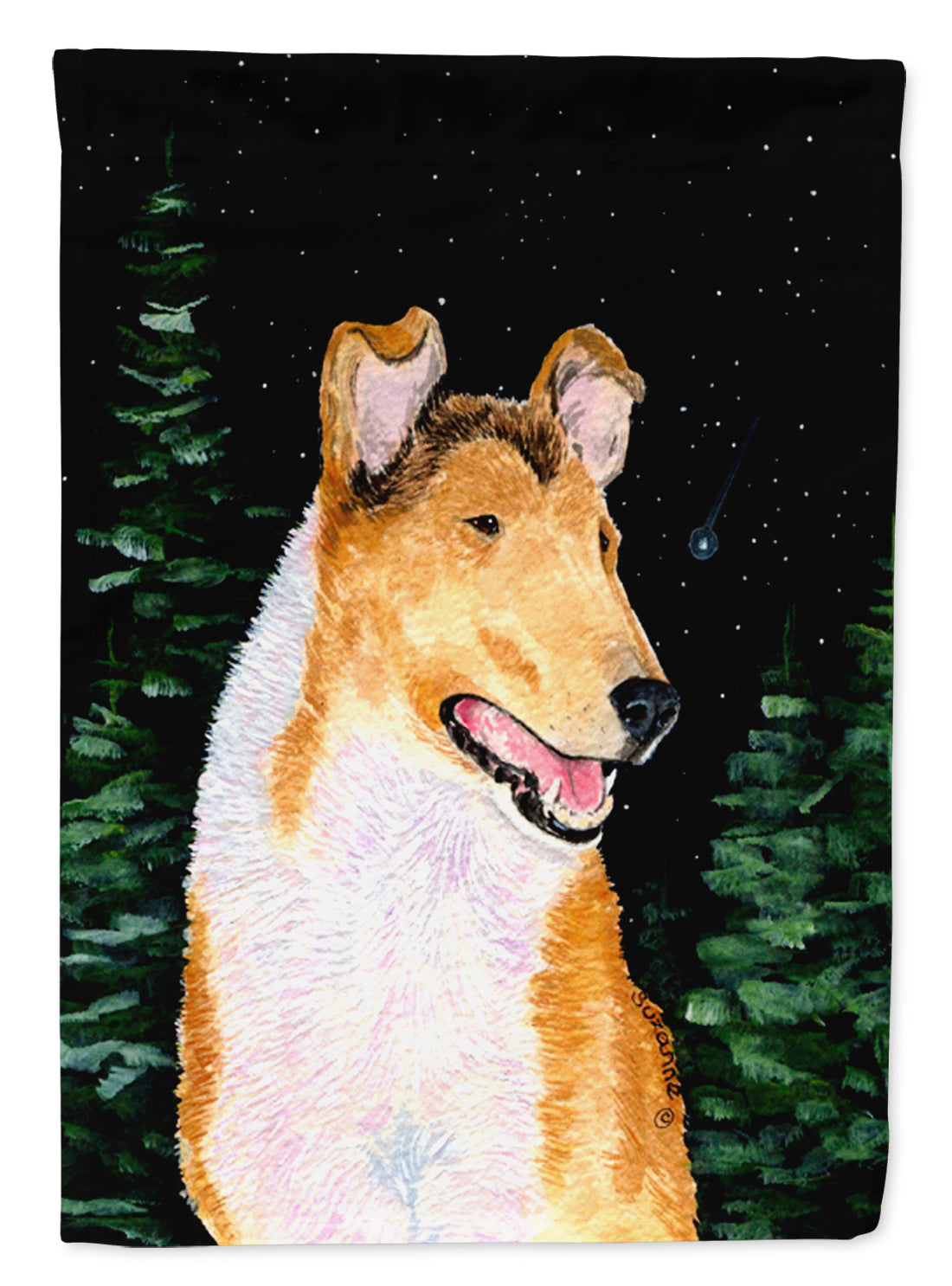 Starry Night Collie Smooth Flag Canvas House Size  the-store.com.