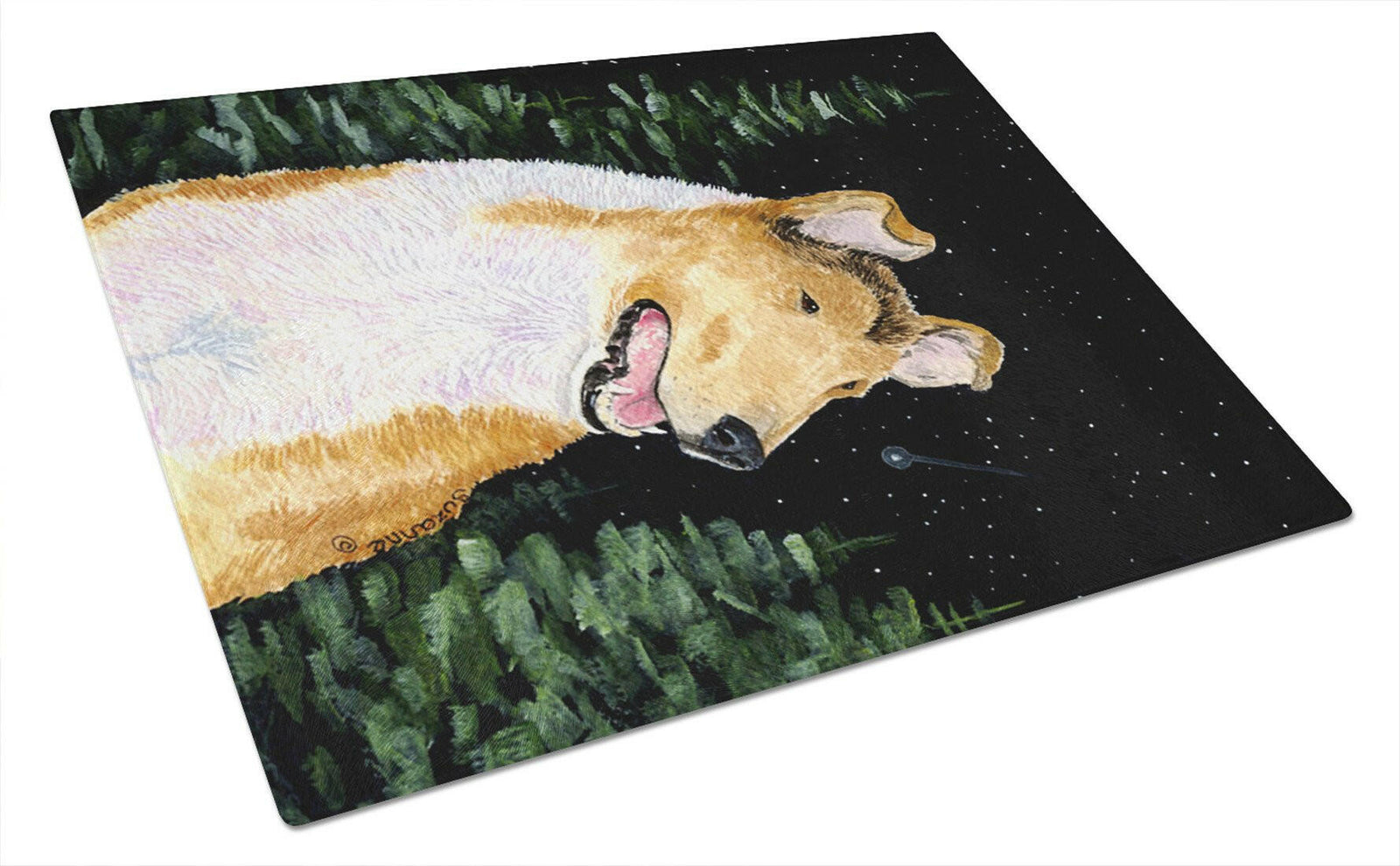 Starry Night Collie Smooth Glass Cutting Board Large by Caroline's Treasures