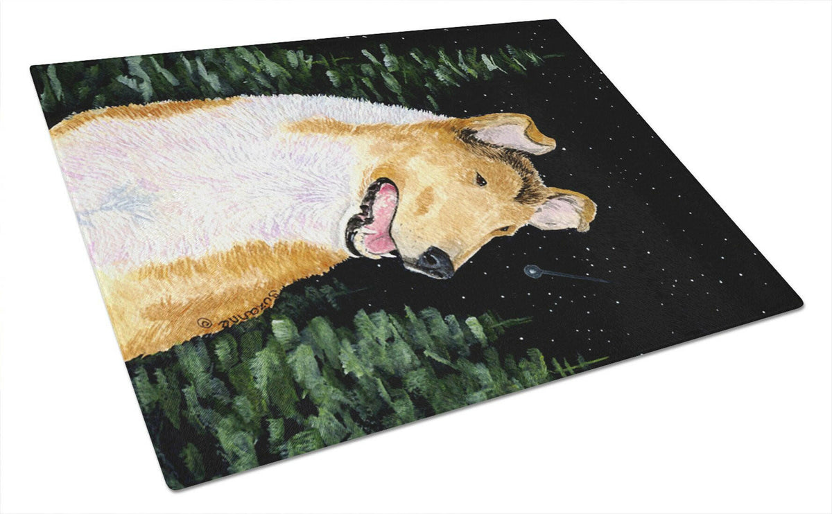 Starry Night Collie Smooth Glass Cutting Board Large by Caroline&#39;s Treasures