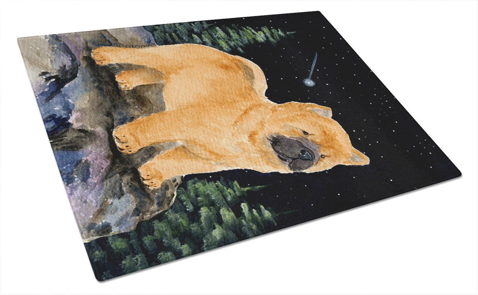 Starry Night Chow Chow Glass Cutting Board Large by Caroline's Treasures