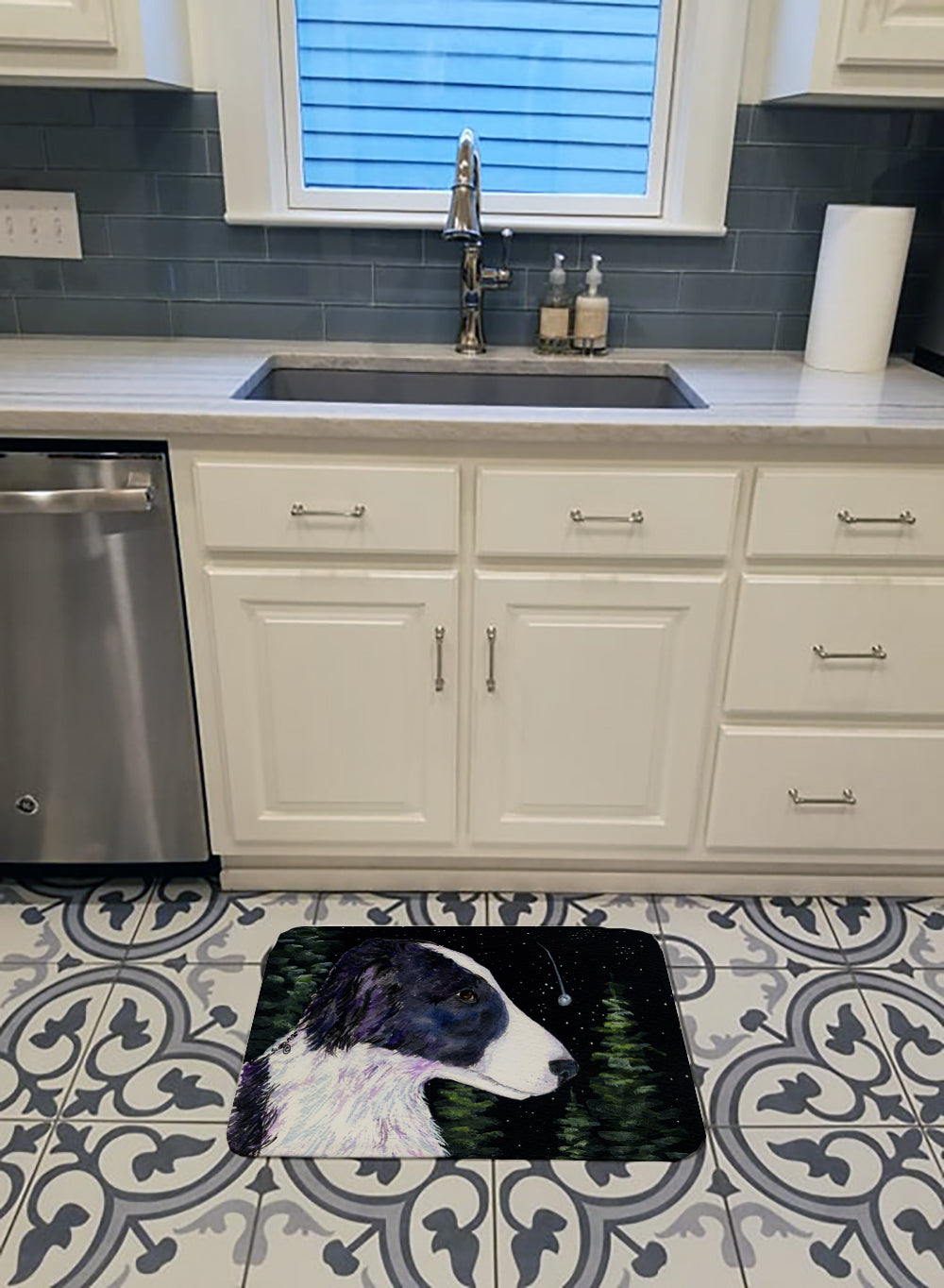 Starry Night Border Collie Machine Washable Memory Foam Mat SS8490RUG - the-store.com