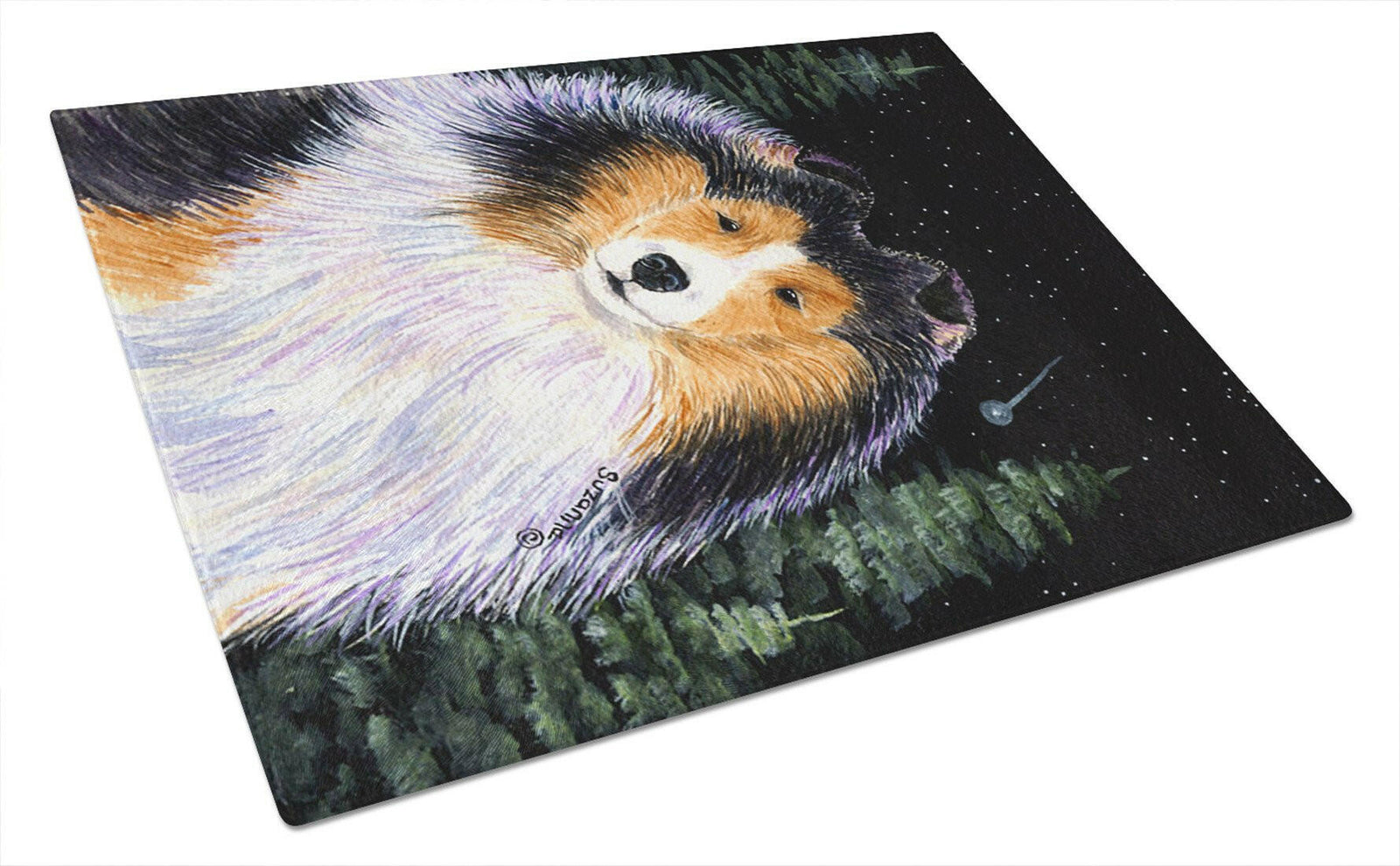 Starry Night Collie Glass Cutting Board Large by Caroline's Treasures