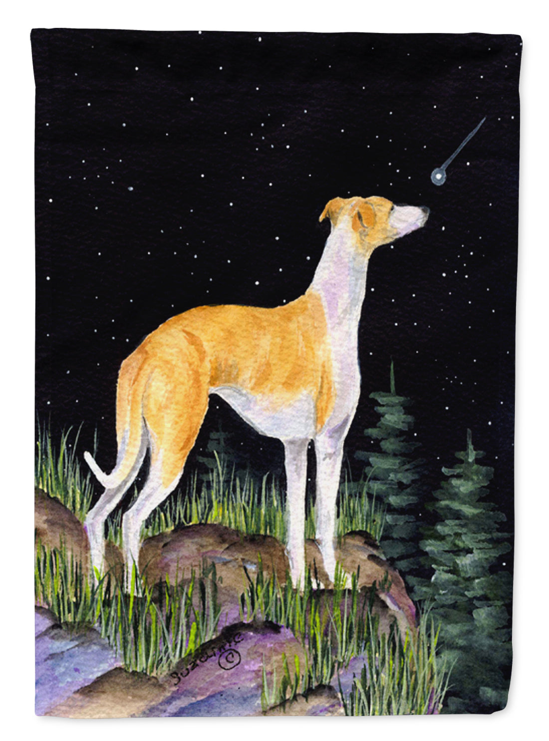 Starry Night Whippet Flag Canvas House Size  the-store.com.