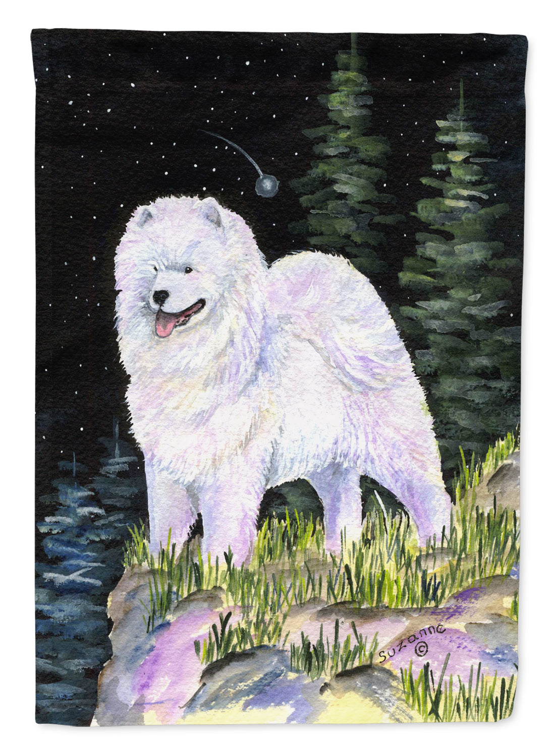 Starry Night Samoyed Flag Canvas House Size  the-store.com.