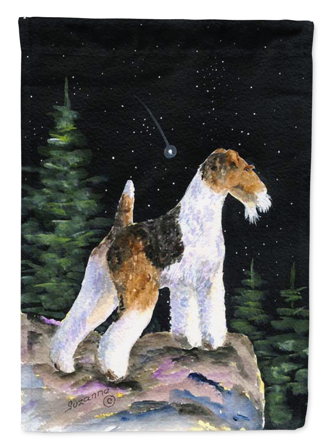 Starry Night Fox Terrier Drapeau Toile Taille Maison