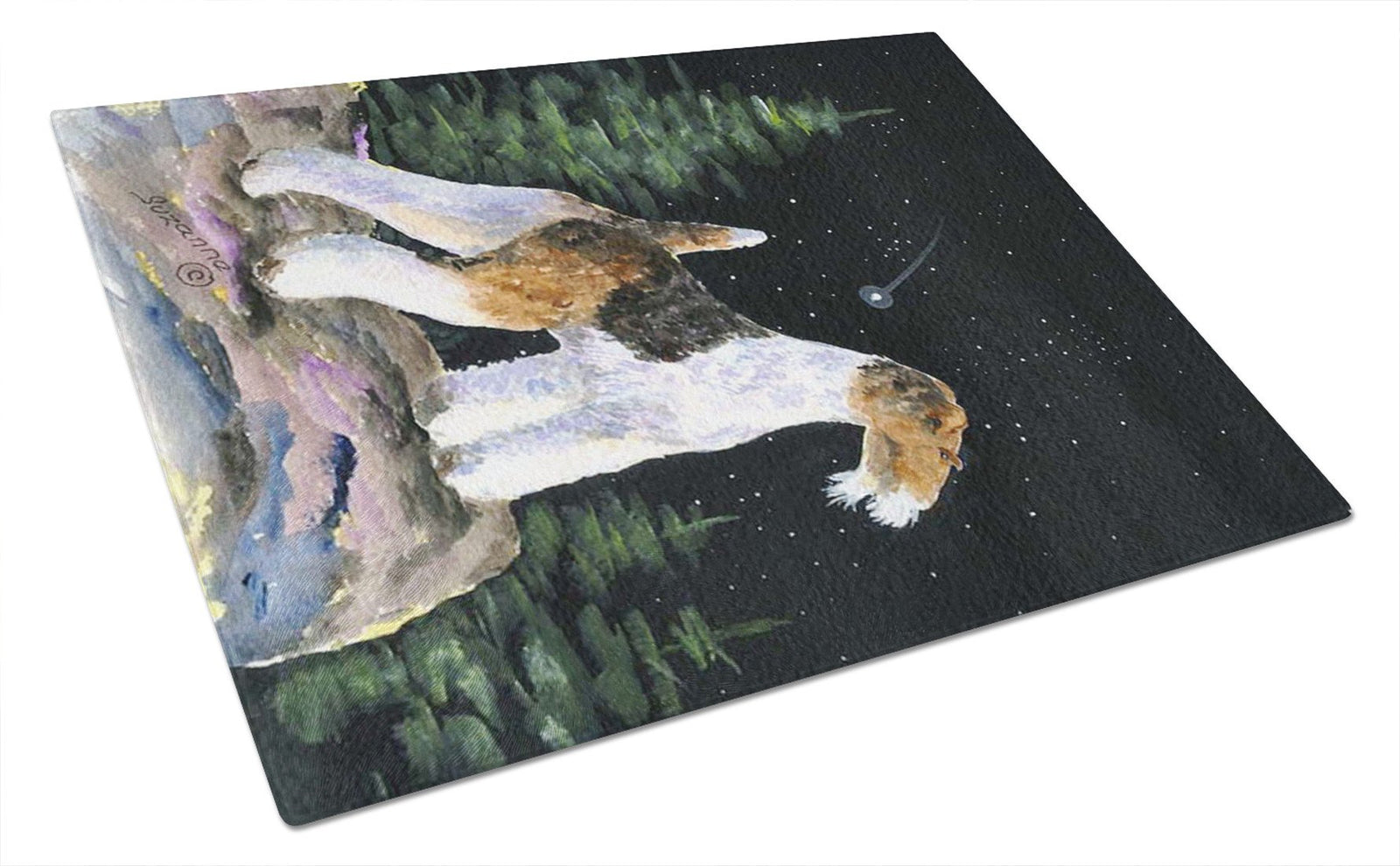 Starry Night Fox Terrier Glass Cutting Board Large by Caroline's Treasures