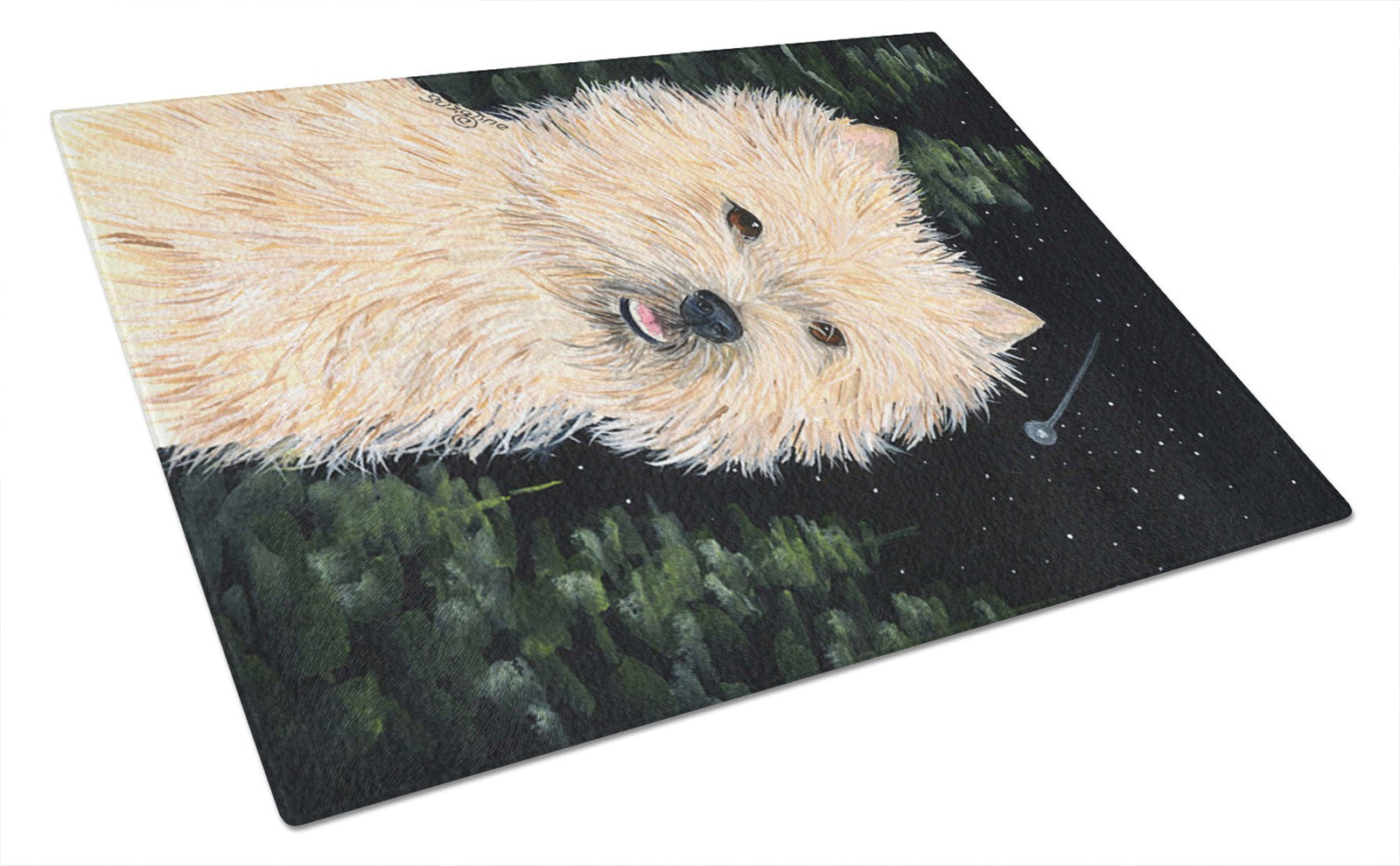 Starry Night Cairn Terrier Glass Cutting Board Large by Caroline's Treasures