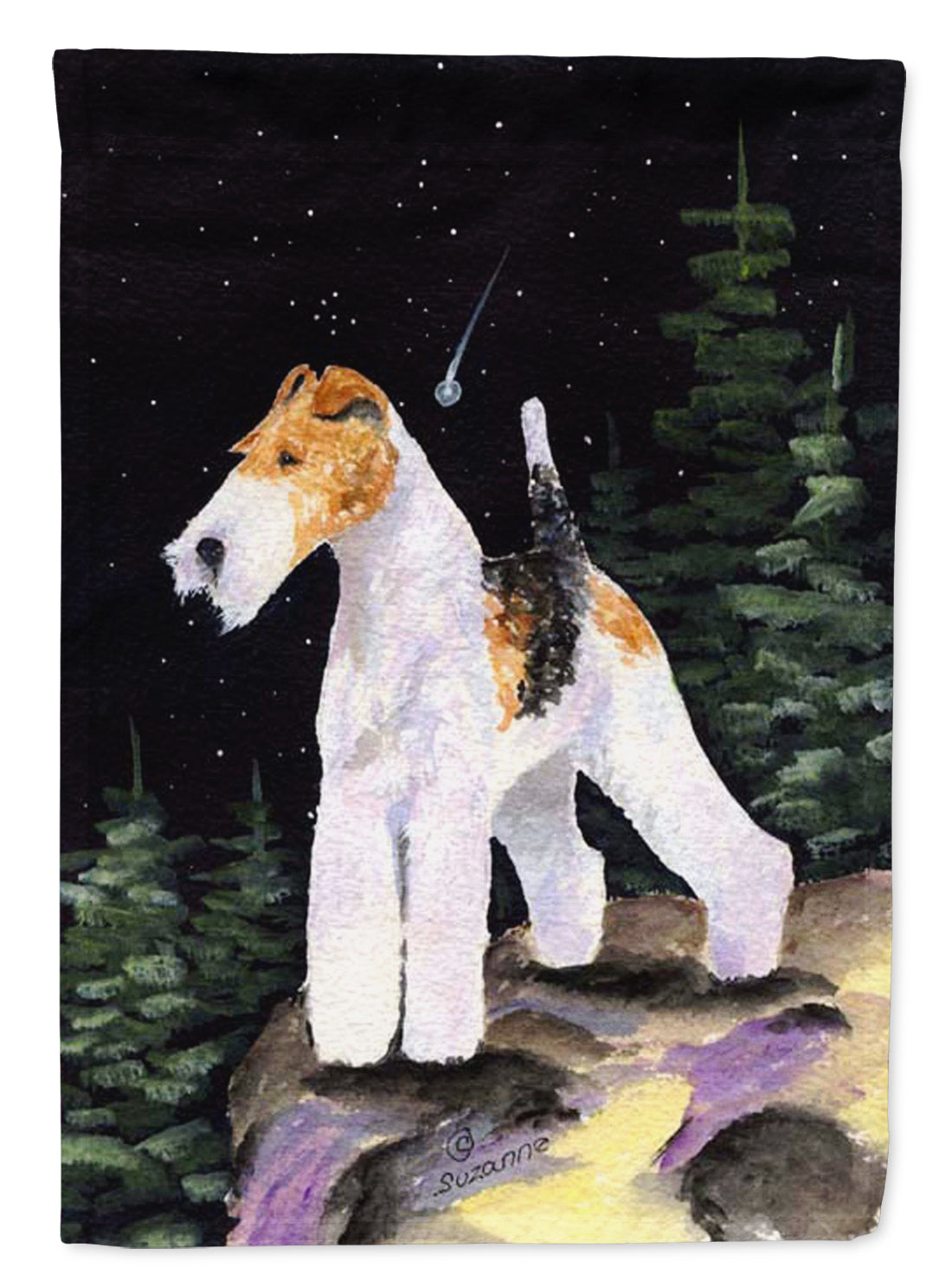 Starry Night Fox Terrier Flag Canvas House Size  the-store.com.