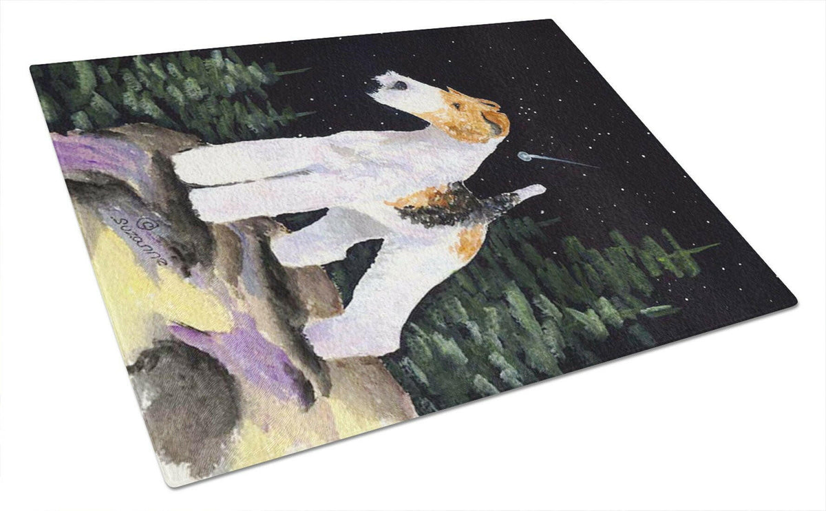 Starry Night Fox Terrier Glass Cutting Board Large by Caroline&#39;s Treasures