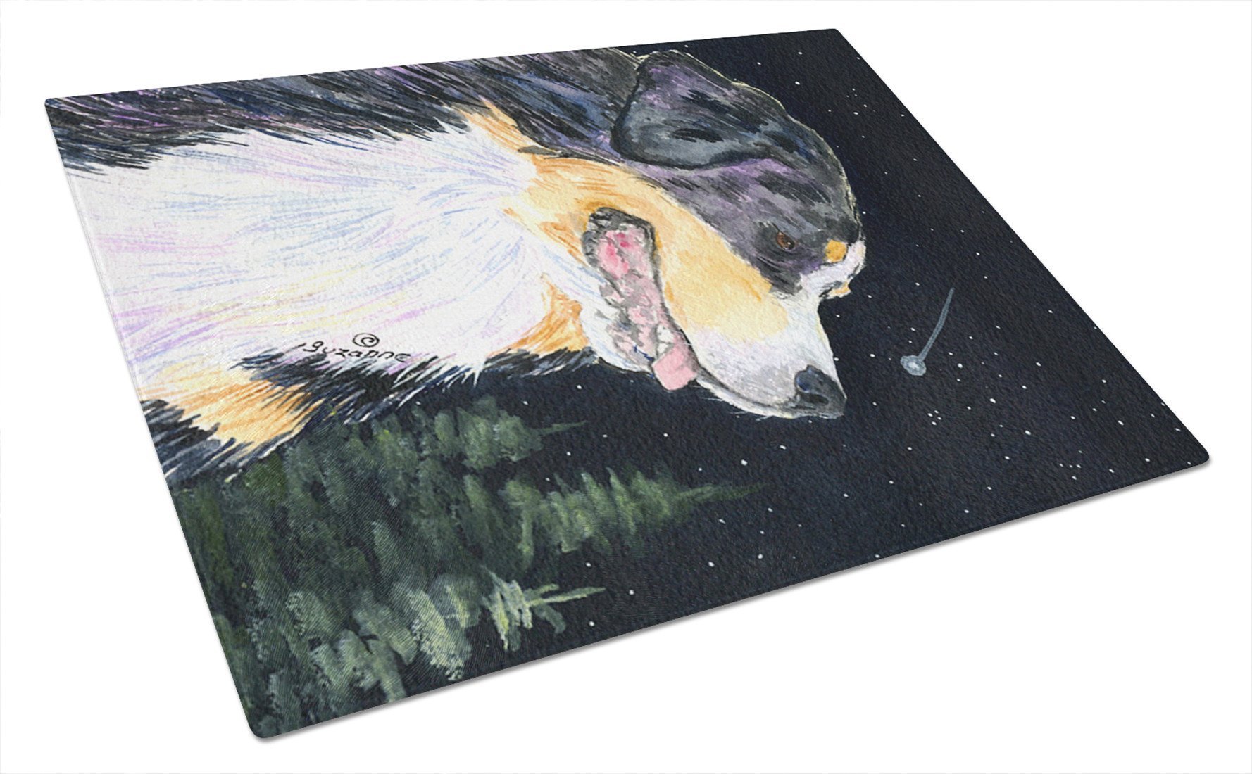 Starry Night Bernese Mountain Dog Glass Cutting Board Large by Caroline's Treasures