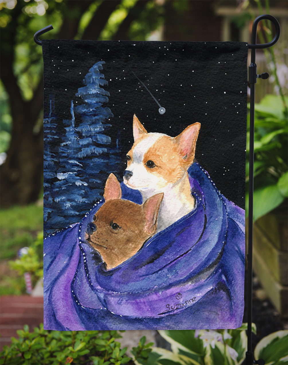 Starry Night Chihuahua Flag Garden Size.