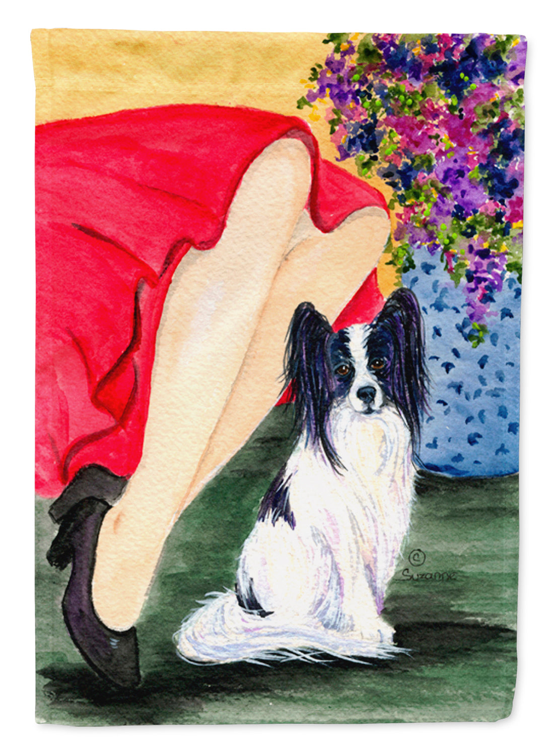 Lady with her Papillon Flag Canvas House Size  the-store.com.