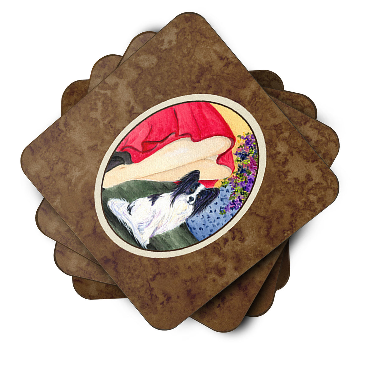 Caroline's Treasures Lady with her Papillon Coasters - Set of 4 Lightweight Foam, Absorbent Drink Coasters
