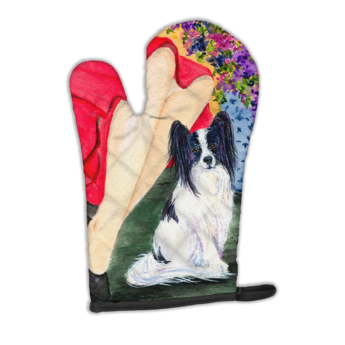 Lady with her Papillon Oven Mitt SS8523OVMT  the-store.com.