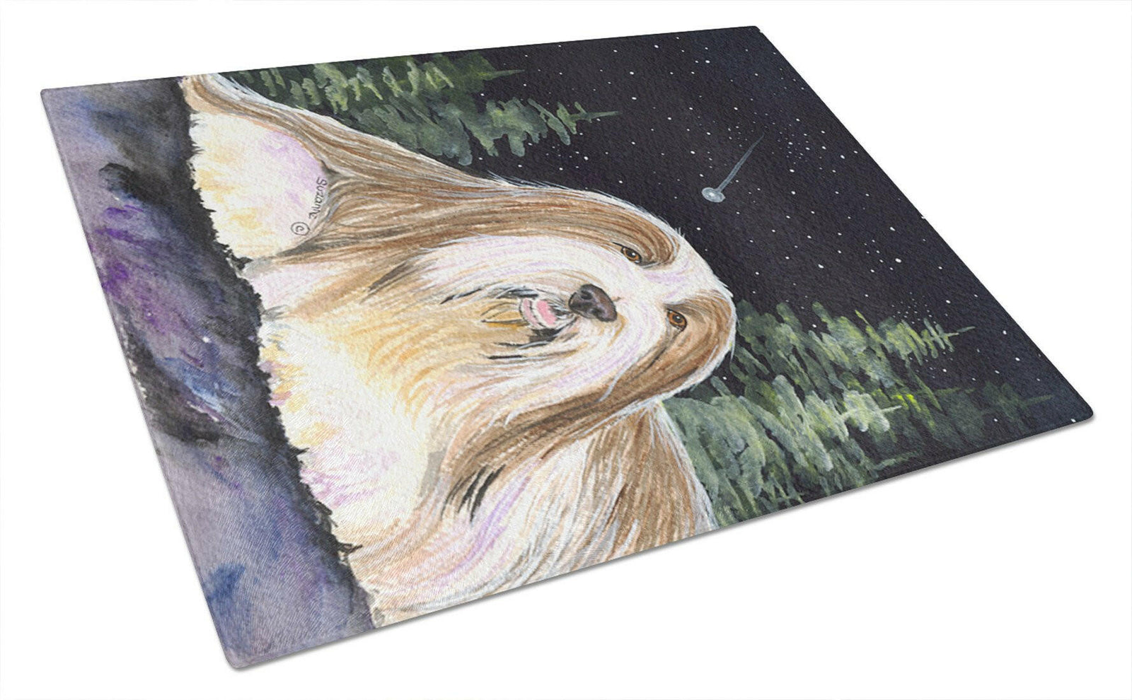 Starry Night Bearded Collie Glass Cutting Board Large by Caroline's Treasures