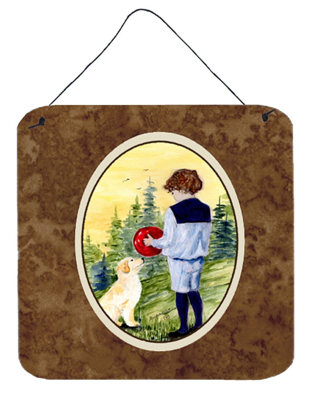 Little Boy with his Golden Retriever Wall or Door Hanging Prints by Caroline&#39;s Treasures
