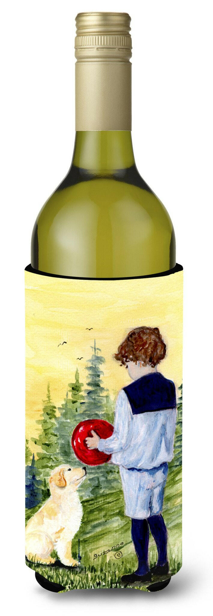 Little Boy with his Golden Retriever Wine Bottle Beverage Insulator Beverage Insulator Hugger by Caroline's Treasures