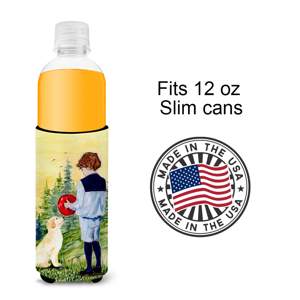 Little Boy with his Golden Retriever Ultra Beverage Insulators for slim cans SS8530MUK.