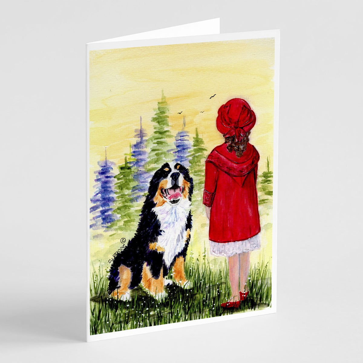 Buy this Little Girl with her Bernese Mountain Dog Greeting Cards and Envelopes Pack of 8