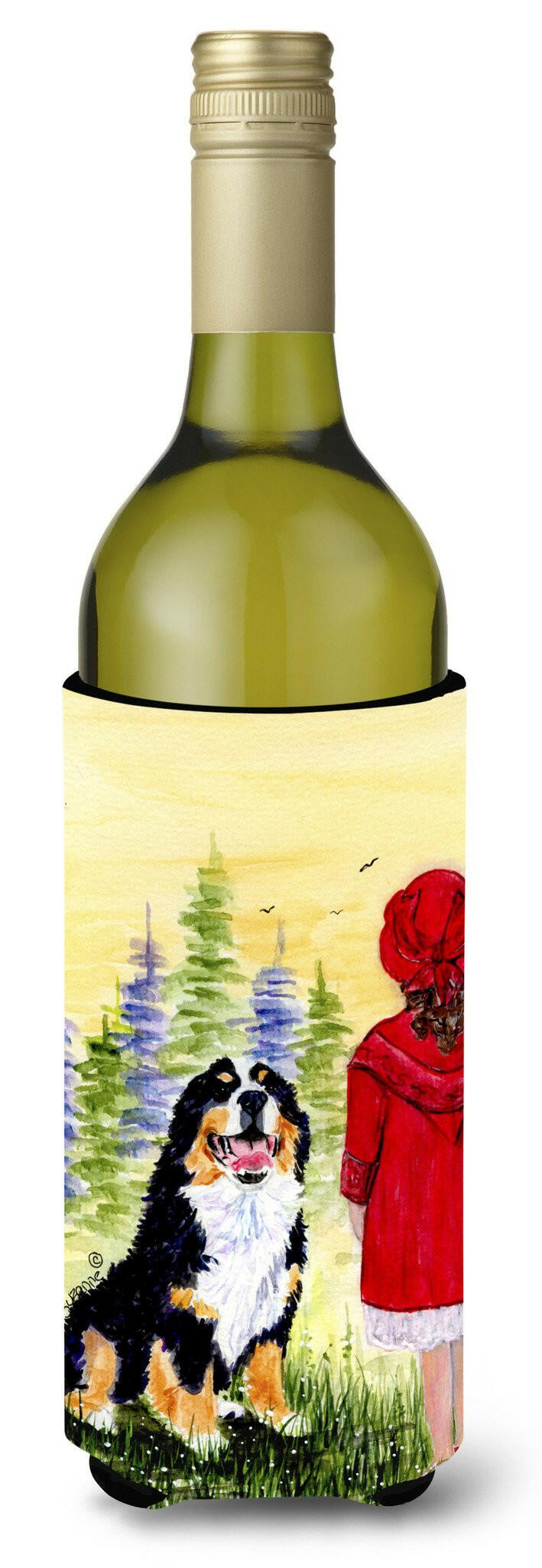 Little Girl with her Bernese Mountain Dog Wine Bottle Beverage Insulator Beverage Insulator Hugger by Caroline&#39;s Treasures
