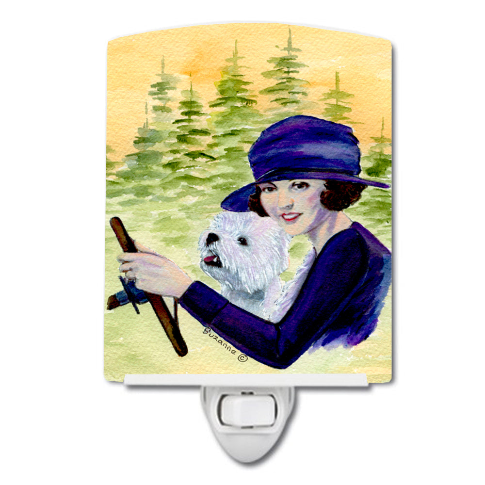 Woman driving with her Westie Ceramic Night Light SS8532CNL - the-store.com
