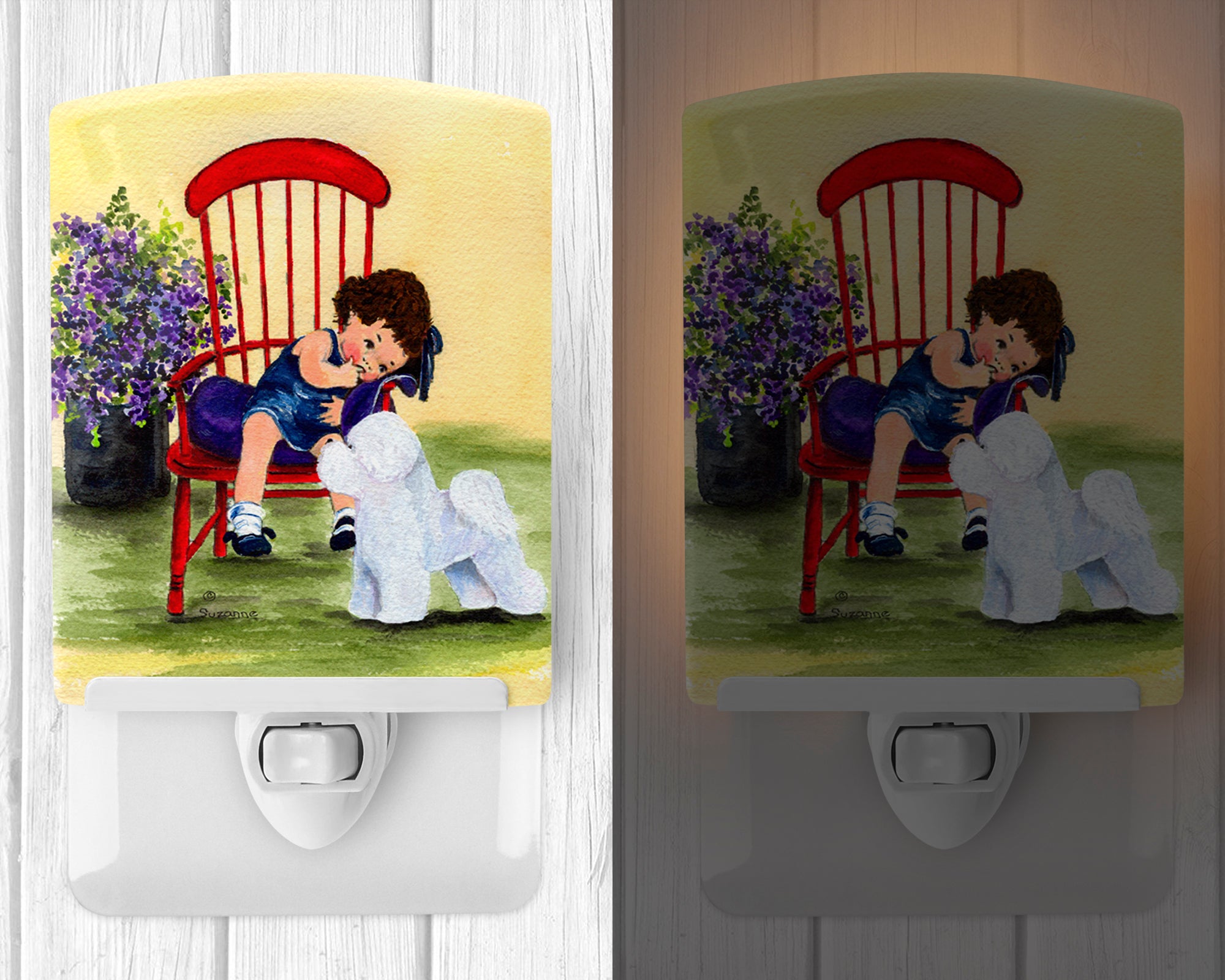 Little Girl with her Bichon Frise Ceramic Night Light SS8533CNL - the-store.com