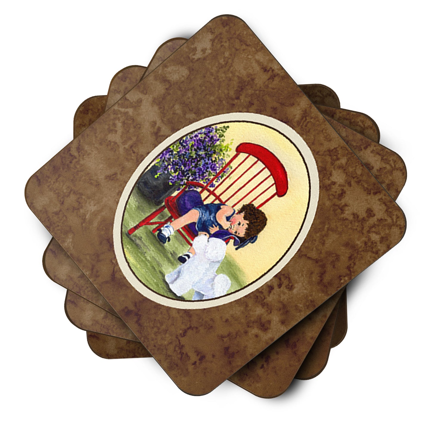 Little Girl with her Bichon Frise Foam Coasters Set of 4 - the-store.com