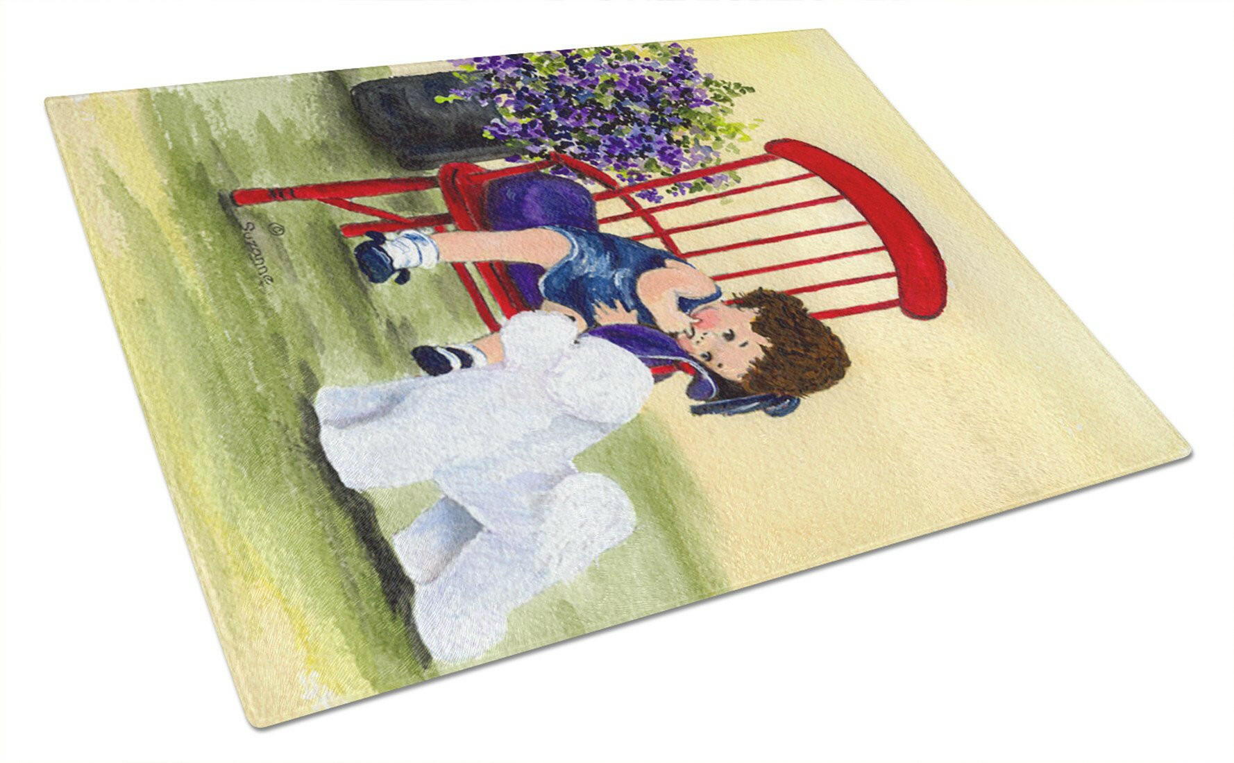Little Girl with her Bichon Frise Glass Cutting Board Large by Caroline's Treasures