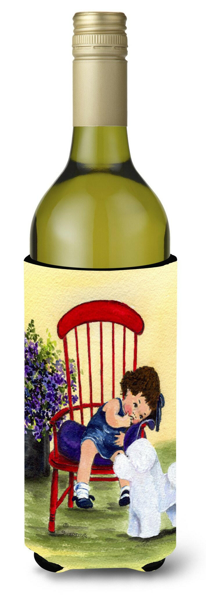 Little Girl with her Bichon Frise Wine Bottle Beverage Insulator Beverage Insulator Hugger by Caroline&#39;s Treasures