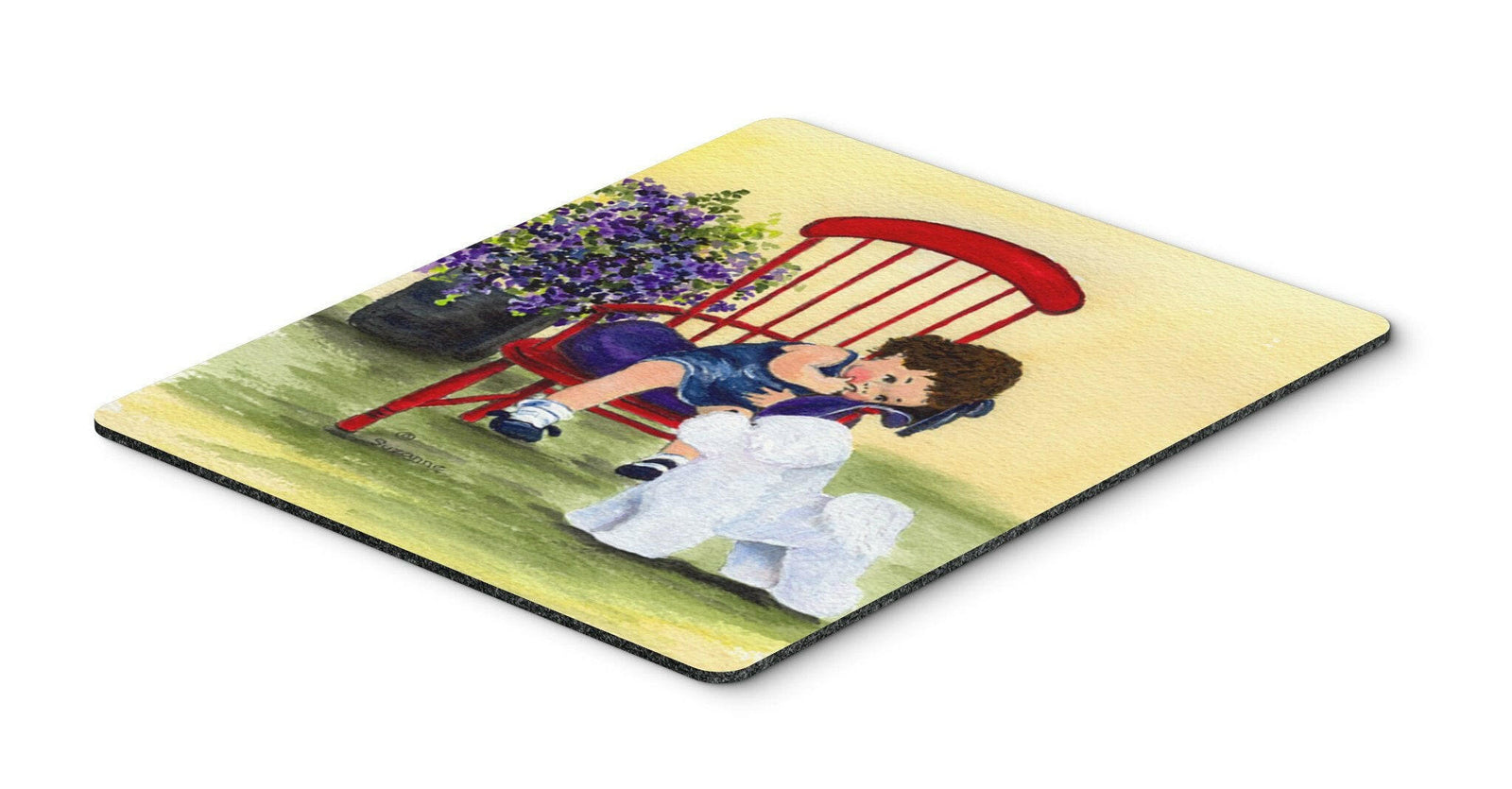 Little Girl with her Bichon Frise Mouse Pad, Hot Pad or Trivet by Caroline's Treasures