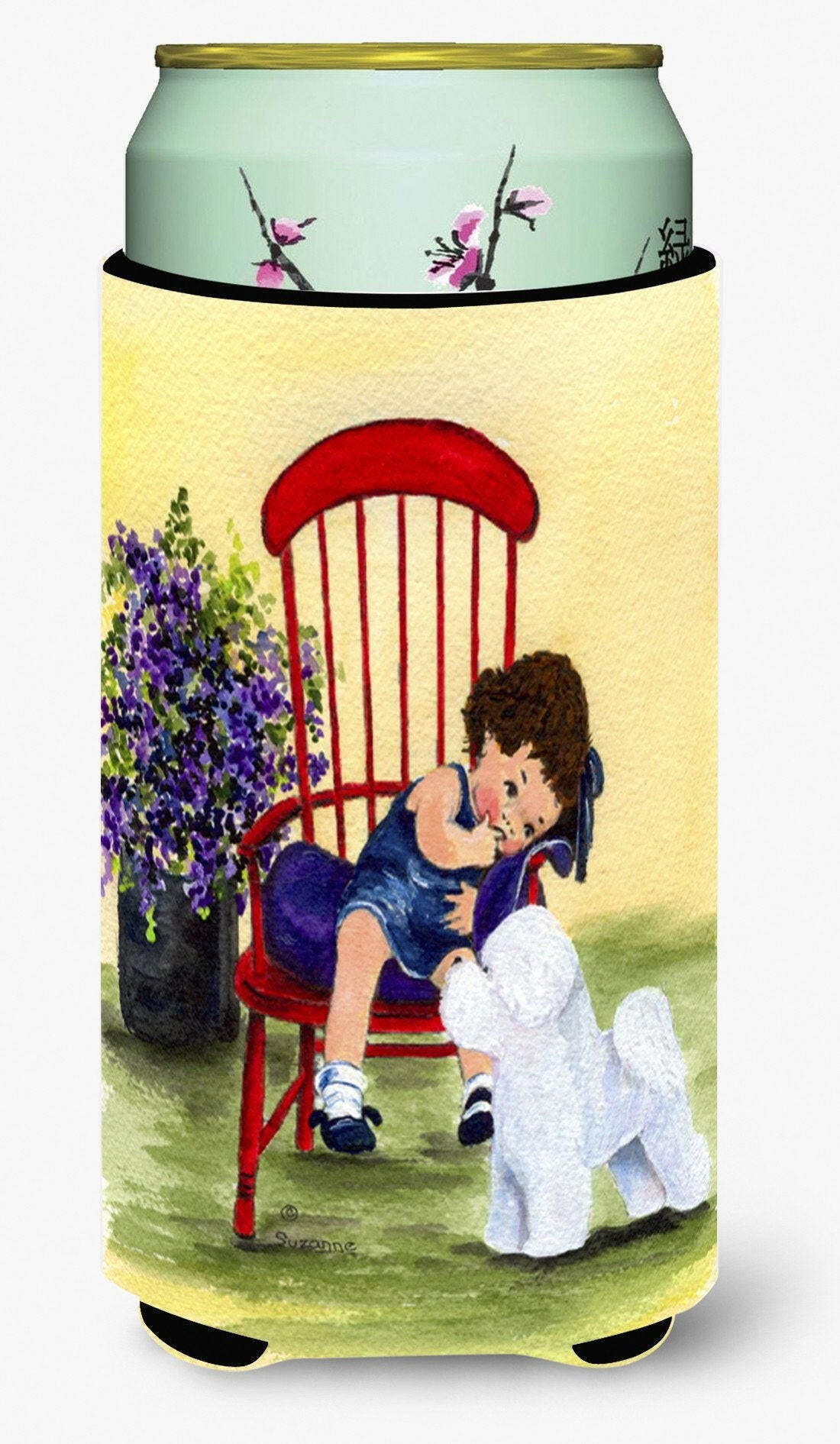 Little Girl with her Bichon Frise  Tall Boy Beverage Insulator Beverage Insulator Hugger by Caroline&#39;s Treasures