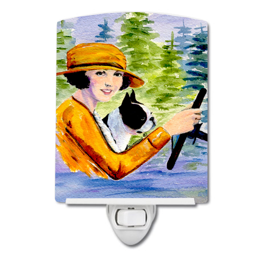 Woman driving with her Boston Terrier Ceramic Night Light SS8534CNL - the-store.com