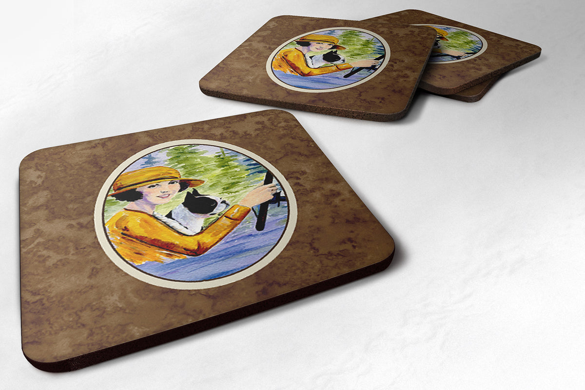 Woman driving with her Boston Terrier Foam Coasters Set of 4 - the-store.com